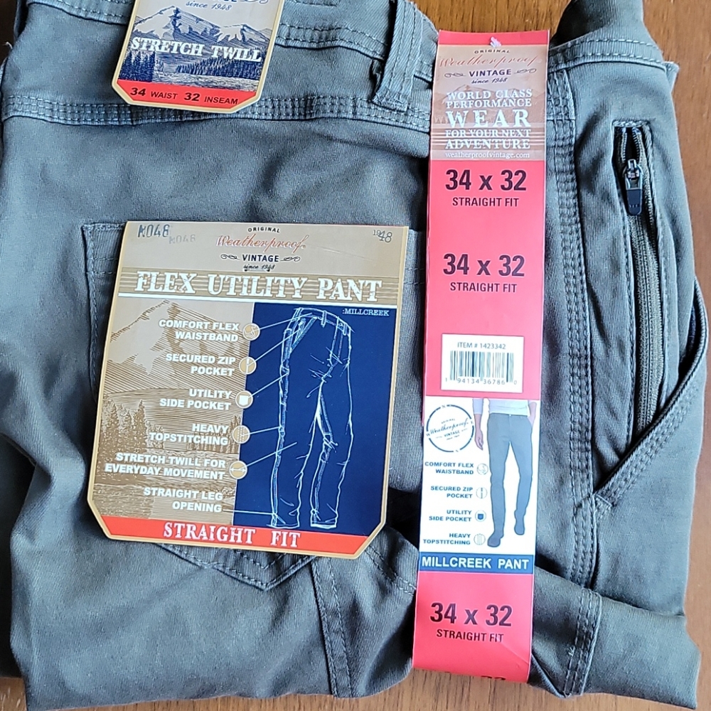 Weatherproof Vintage Utility Pant, Green, 34x32NWT